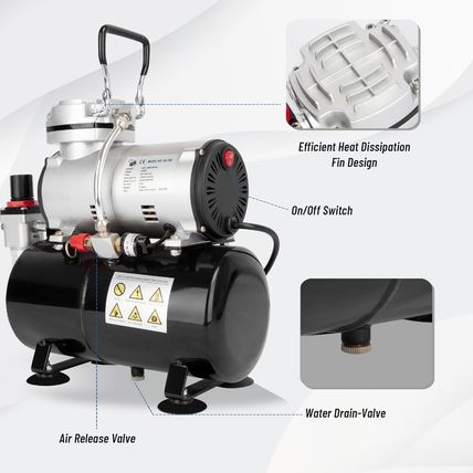 Timbertech Airbrush Compressor, High-Performance Single-Piston Oil-Free Mini Com