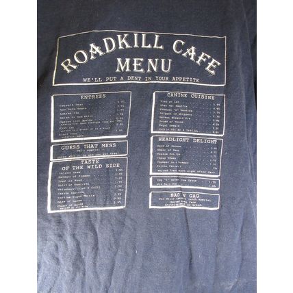 Vintage Roadkill Cafe TShirt New Mexico Menu You Kill Em We Grill Blue Size XL