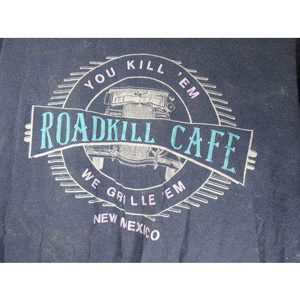Vintage Roadkill Cafe TShirt New Mexico Menu You Kill Em We Grill Blue Size XL