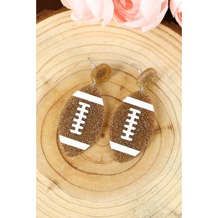 Brown Glittering Rugby Pendant Earrings
