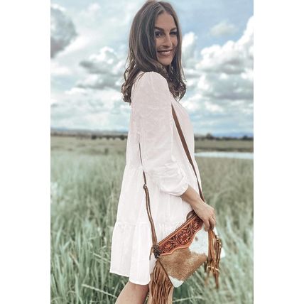 White Floral Lace Patchwork Bracelet Sleeve Tiered Mini Dress