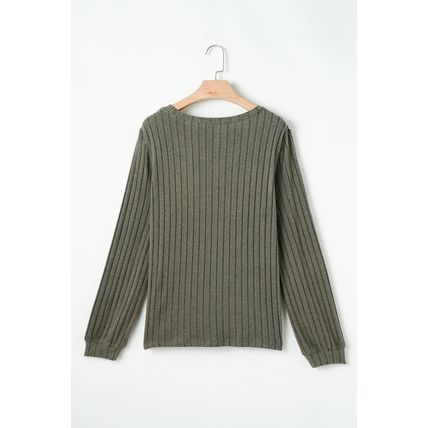 Moss Green Leopard Print Crochet Patchwork Rib Textured Knit Top