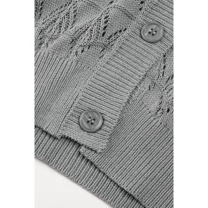 Gray Lightweight Buttoned Front Crochet Cardigan