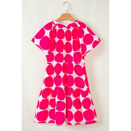 Rose Polka Dot Flutter Sleeve Notched Neck Tiered Flowy Dress