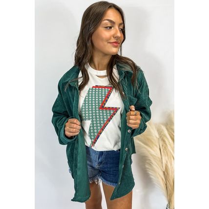 White Rhinestone Decor Bolt Graphic Ripped Western Tee