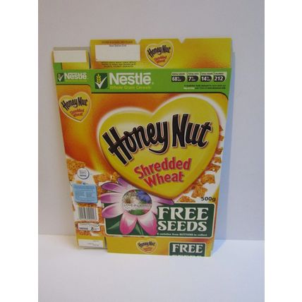 Nestle 2006 Honey Nut Shredded Wheat Cereal Box SUTTONS Free Seed LOVE IN A MIST