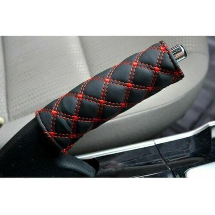 Cool 2pcs PU Leather Car Gear Knob Cover Handbrake Cover Gearstick Sleeve Set