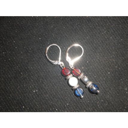 Small silvered red white blue swing dangle leverback earrings pettite or child B