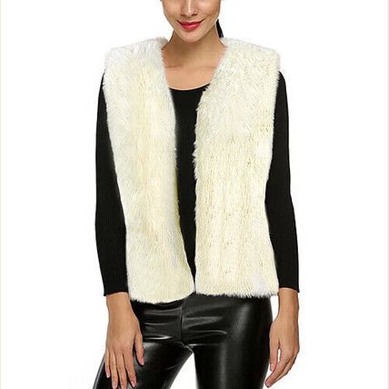 Women Sleeveless Faux Fox Fur Vest - Ivory - VT-AO639IV