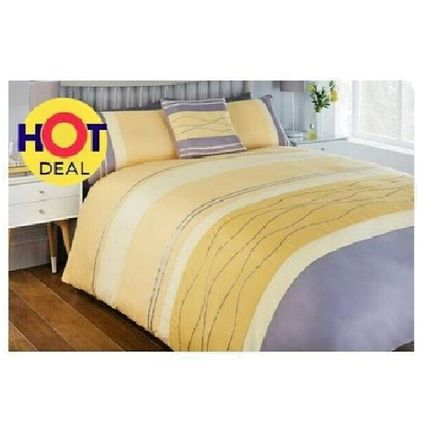 Single Duvet Set Ripple Ribbon Sale yellow grey brown beige bed cover pillowcase