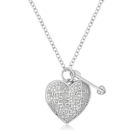12 Ct Rhodium Heart and Arrow Pendant with CZ