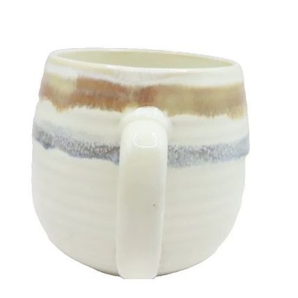 Mug Brown Cream & Grey Bands with Indented Lines 9 CM Glazed Hand Dipped Gift