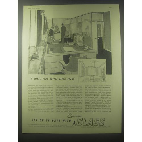 1954 Chance Glass Ad - A small dark office finds glass