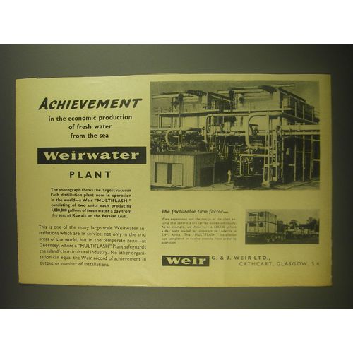 1962 G. & J. Weir Weirwater Plant Ad - Achievement in the economic production