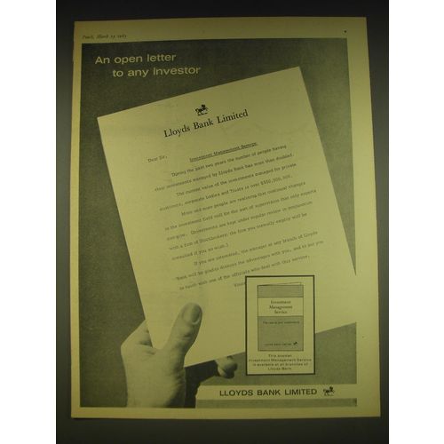 1963 Lloyds Bank Ad - An open letter to any investor