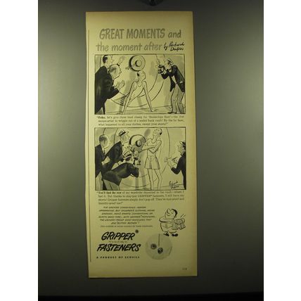 1948 Scovill Gripper Fateners Ad - cartoon by Richard Decker - Great moments