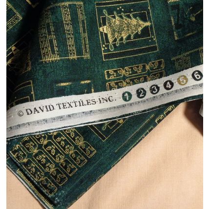 David Textiles Green Gold Christmas Theme Fabric Material Sewing Crafting