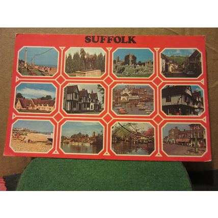 multiview, SUFFOLK county used postcard Colourmaster 1983 pm =