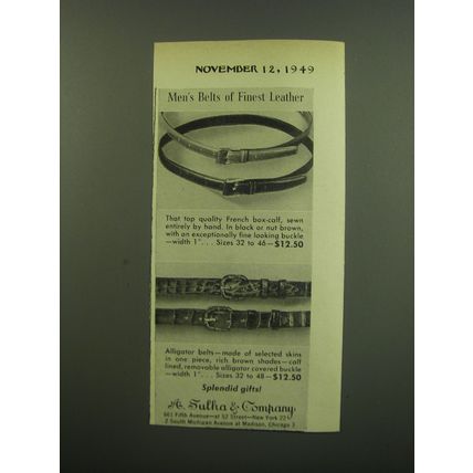 1949 A. Sulka Belts Ad - Men's Belts of finest leather