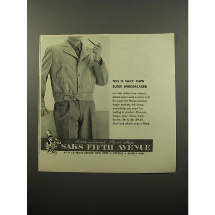1950 Saks Fifth Avenue Suede Windbreaker Advertisement