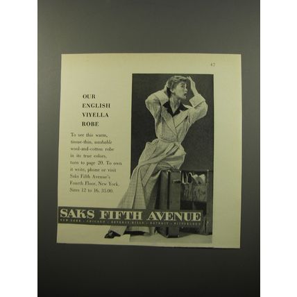 1950 Saks Fifth Avenue Viyella Robe Ad - Our English Viyella Robe