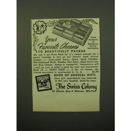 1950 The Swiss Colony Ad - Your favorite cheeses so beautifully packed