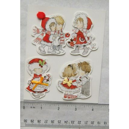 Unused 4 x Christmas dimensional card attachments - cute children Santas