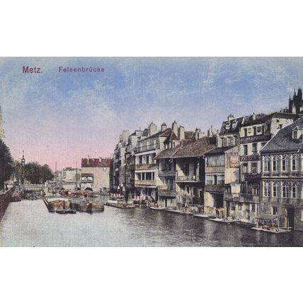 Metz Felsenbrucke River Boats Old German Postcard