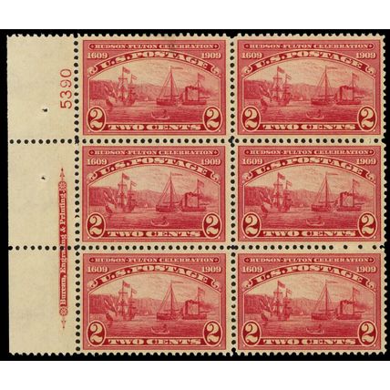 372, Mint XF LH 2¢ Top Plate Block of Six Stamps * Stuart Katz