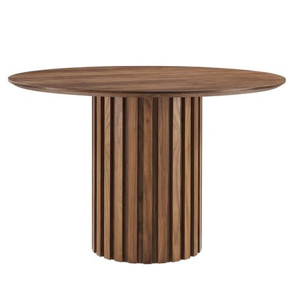 Mid-Century Modern 47” Round Dining Conference Table Oak Walnut Fluted Pedestal
