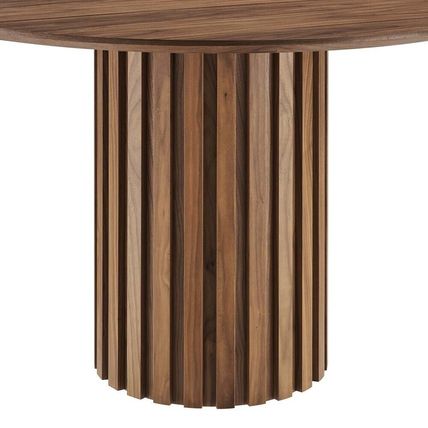 Mid-Century Modern 47” Round Dining Conference Table Oak Walnut Fluted Pedestal