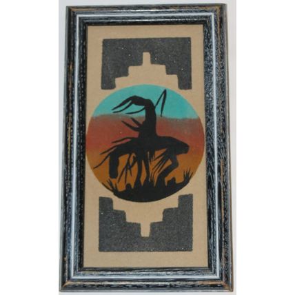 Vintage 9" x 5" Navajo Sand Art Painting "End of the Tail" Stamped F. Yazzie