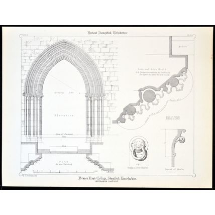 BRAZEN NOSE COLLEGE, STAMFORD, LINCOLNSHIRE 1890 Francis Dollman LITHOGRAPH #32