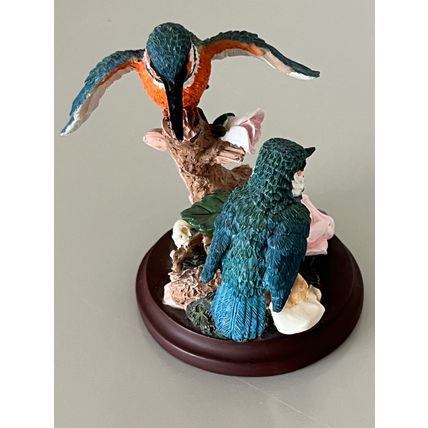 PAIR OF KINGFISHERS AND PINK ROSE FIGURINE