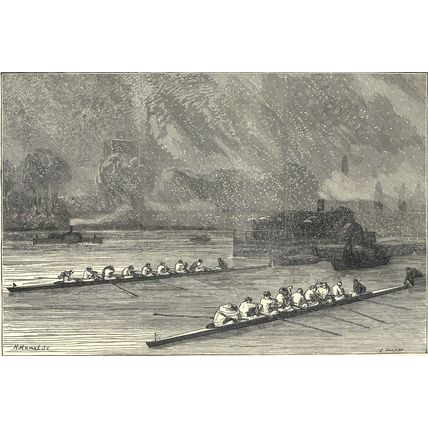 OXFORD AND CAMBRIDGE BOAT RACE 1872 Horace Harral VICTORIAN ENGRAVINGS