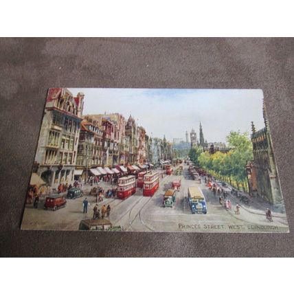 1940s Postcard - Trams / Princes street scene, Edinburgh - Art Colour A55