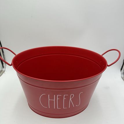 Rae Dunn Holiday Christmas Party Ice Cold Metal Drink Tub Bucket Handles CHEERS