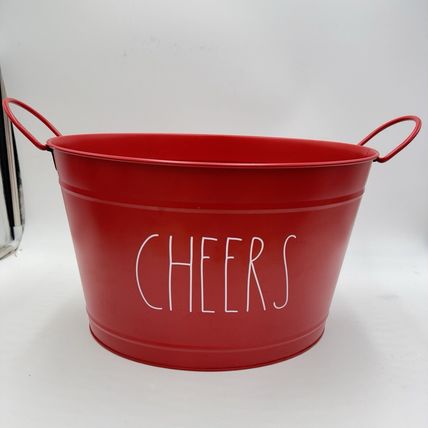 Rae Dunn Holiday Christmas Party Ice Cold Metal Drink Tub Bucket Handles CHEERS