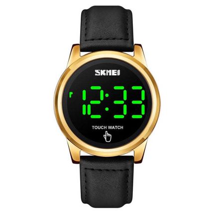 SKMEI 1684 Fashion Touch Screen Simple Leather Strap Men Watch, Leather Strap Bl