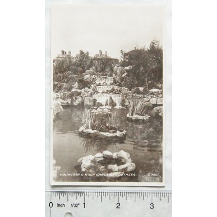 vintage postcard Fountain & Rock Garden, Southsea