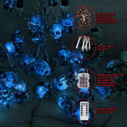 Halloween Skull Lights w/ Remote-Indoor/Outdoor-30 LED Lights-8 Modes-RED-NEW