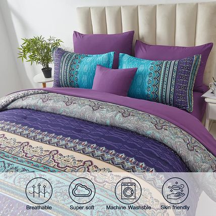 Boho Comforter Set Queen Size 8 Piece Bed in a Bag Bohemian Striped Bedding Quil