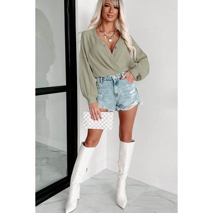 Green Exposed Seam Buttons Front Waffle Knit Cardigan
