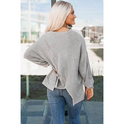 Flaxen Colorblock Stitching Irregular Hem Long Sleeve Top