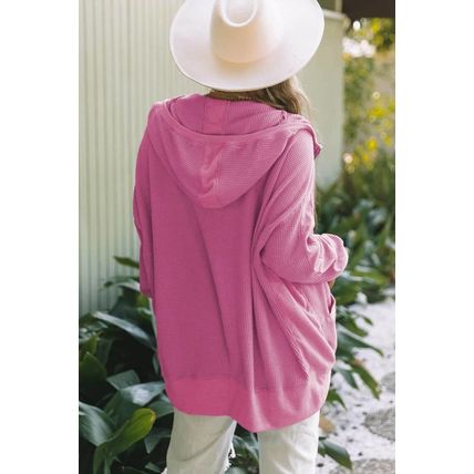 Rose Thermal Waffle Knit Full Zipper Hooded Jacket