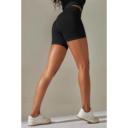 Black Solid Color High Waist Tummy Control Active Shorts