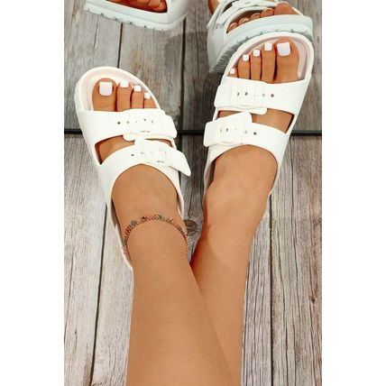 White Double-buckle EVA Slippers