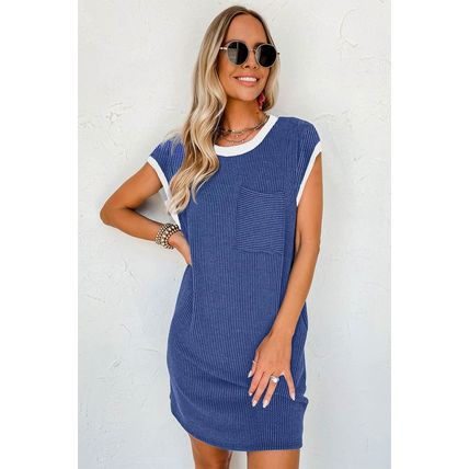 Sail Blue Rib Textured Cap Sleeve T-Shirt Dress