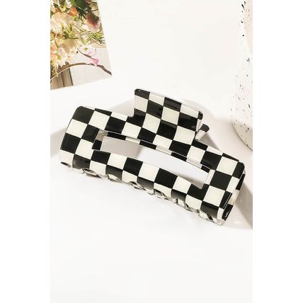 Black Checkered Print Hollow Out Hair Clip
