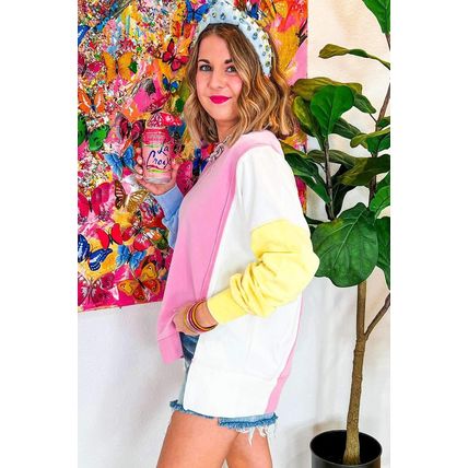Bonbon Color Block Exposed Seam Side Slits Crewneck Sweatshirt